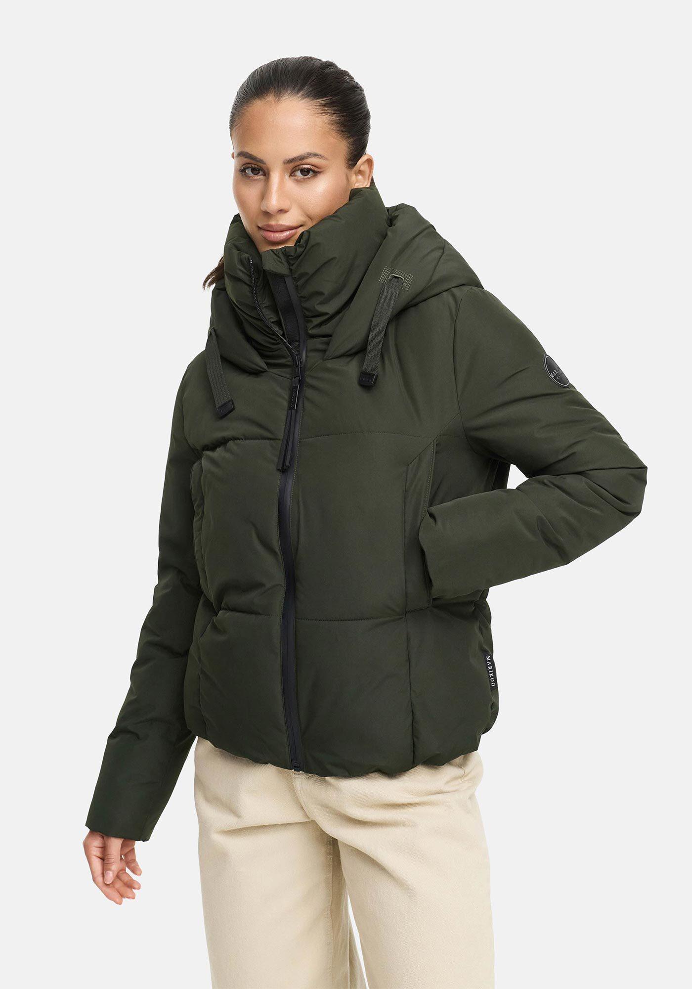 Winterjacke Marikoo "Ninikaa", Damen, Gr. L, Schwarz Olive, Obermaterial: 100% Polyester. Futter: 100% Polyester. Wattierung: 100% Polyester. ÄRmelfutter: 100% Polyester, Jacken Winterjacke, Kurze Winterjacke Mit Extra Hohem Windschutzkragen