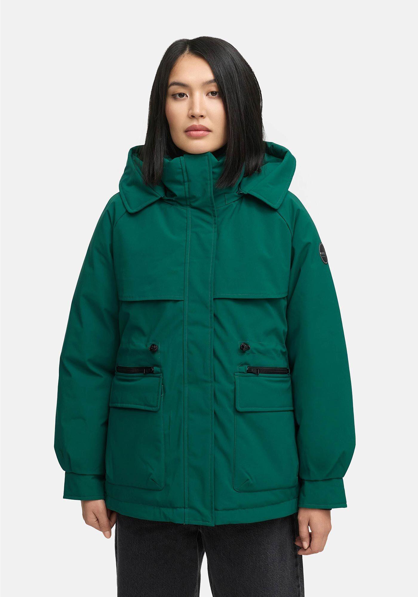 Winterjacke Marikoo "Shigaraa", Damen, Gr. L, GrüN (EvergrüN), Obermaterial: 100% Polyester. Futter: 100% Polyester. Wattierung: 100% Polyester. ÄRmelfutter: 100% Polyester, Jacken Winterjacke, Mit Abnehmbarer Kapuze Und Gummizug An Der Taille