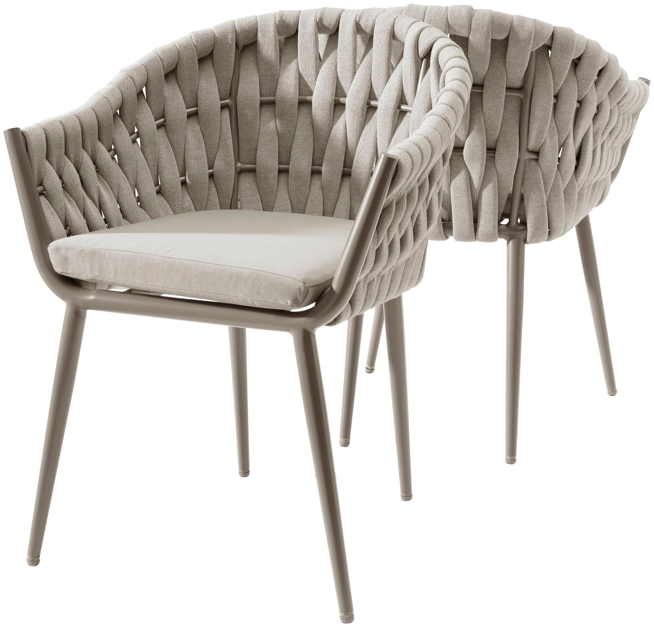 Gartensessel DESTINY "MOLINO", grau (taupe, natur), B:61cm H:81cm T:59cm, Bezug: 100% Polyester, Sessel, Gartensessel, Aluminium, Rope, stapelbar