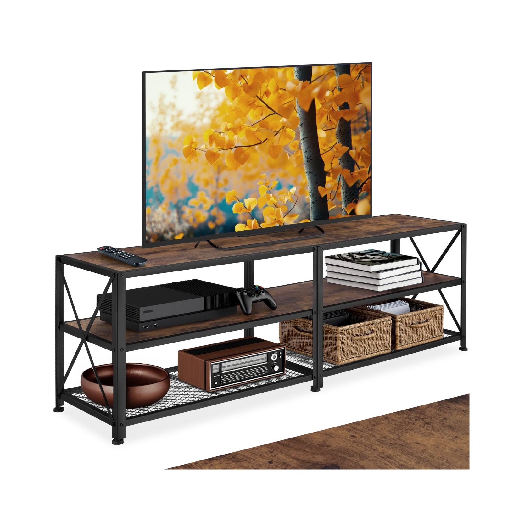 tectake® TV-Regal, Industrial Style, 3 offene Etagen, seitliche X-Streben, 161 x 41,5 x 50,5 cm