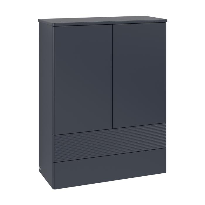 Villeroy und Boch Antao Highboard L47100HG mit Beleuchtung, 2 Türen, 814 x 1039 x 356 mm, Front mit Struktur, Midnight Blue Matt Lacquer / Midnight Blue Matt Lacquer