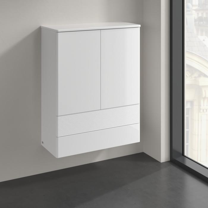 Villeroy und Boch Antao Highboard K47100GF 2 Türen, 814 x 1039 x 356 mm, Front mit Struktur, Glossy White Lacquer / Glossy White Lacquer