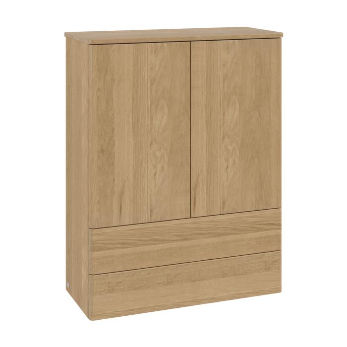 Villeroy und Boch Antao Highboard L47000HN mit Beleuchtung, 2 Türen, 814 x 1039 x 356 mm, Front ohne Struktur, Honey Oak / Honey Oak