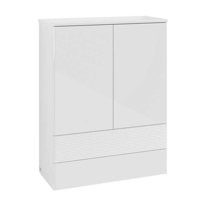 Villeroy und Boch Antao Highboard L47100GF mit Beleuchtung, 2 Türen, 814 x 1039 x 356 mm, Front mit Struktur, Glossy White Lacquer / Glossy White Lacquer