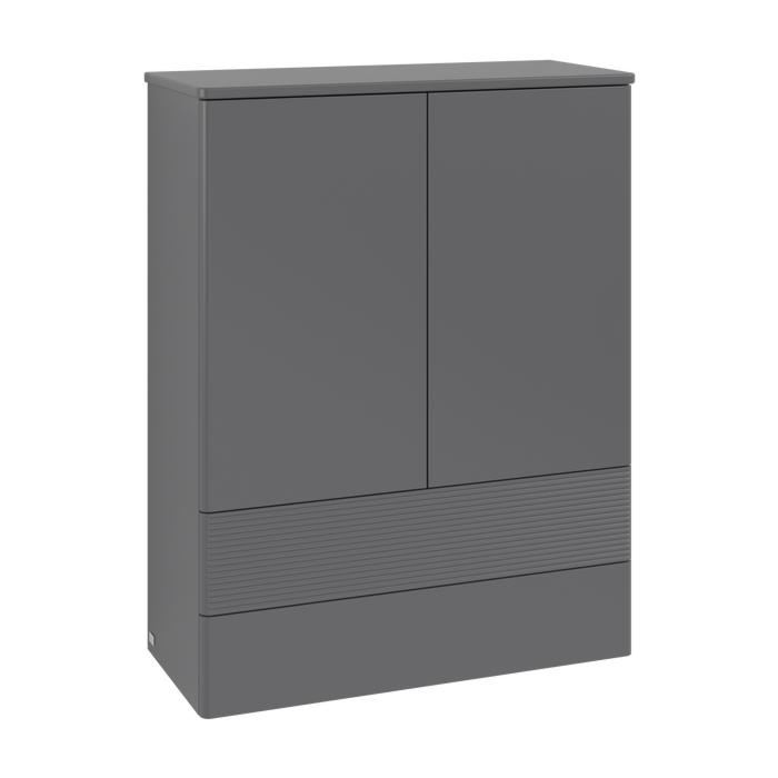 Villeroy und Boch Antao Highboard L47100GK mit Beleuchtung, 2 Türen, 814 x 1039 x 356 mm, Front mit Struktur, Anthracite Matt Lacquer / Anthracite Matt Lacquer
