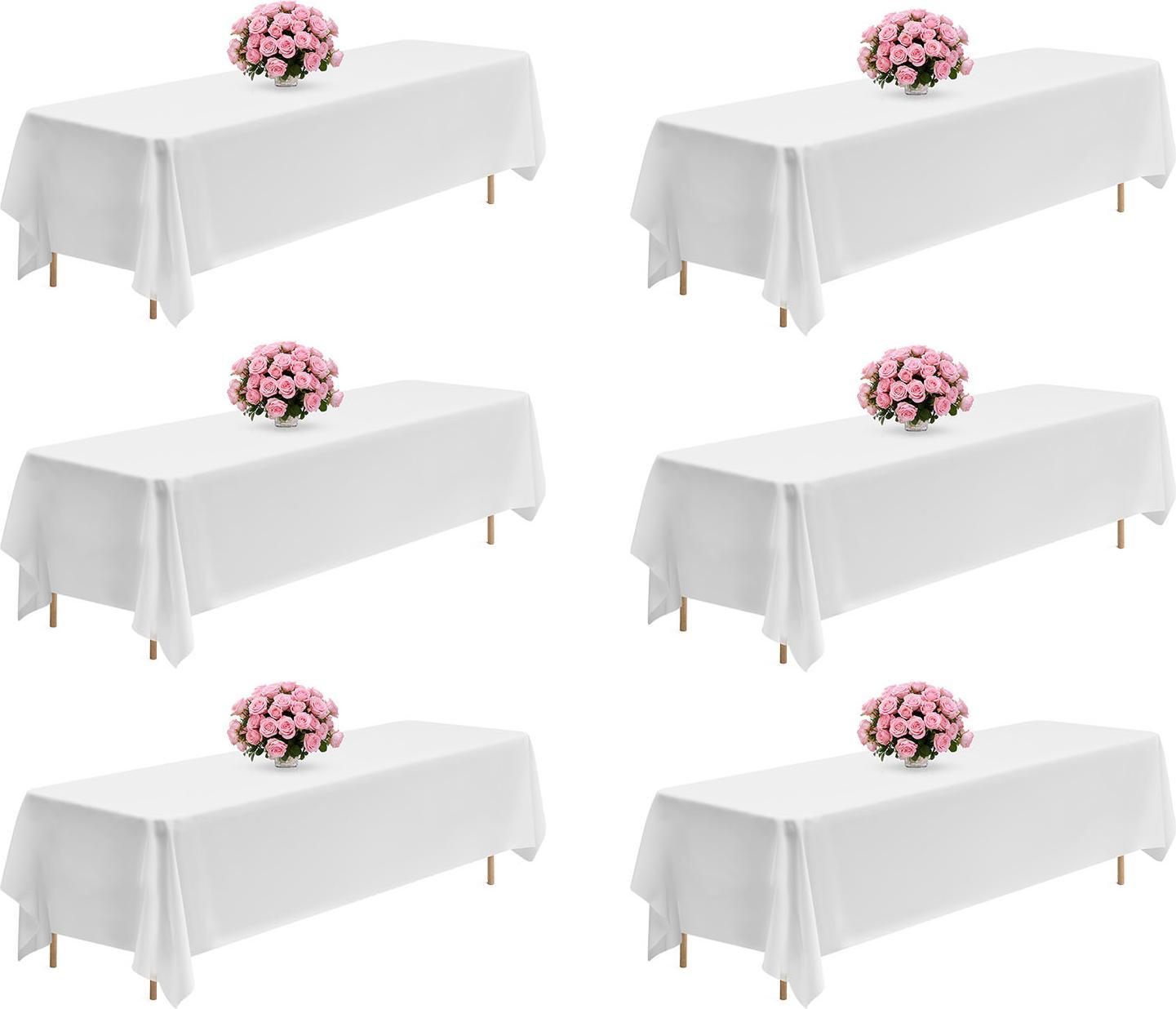 Vevor 6 X Tovaglia Da Tavola 2286X3353 Mm, Protezione Per Tovaglia Riutilizzabile, Tovaglia Lavabile In Lavatrice In Tessuto Di Poliestere Per Feste Matrimoni Banchetti Eventi Formali, Bianco