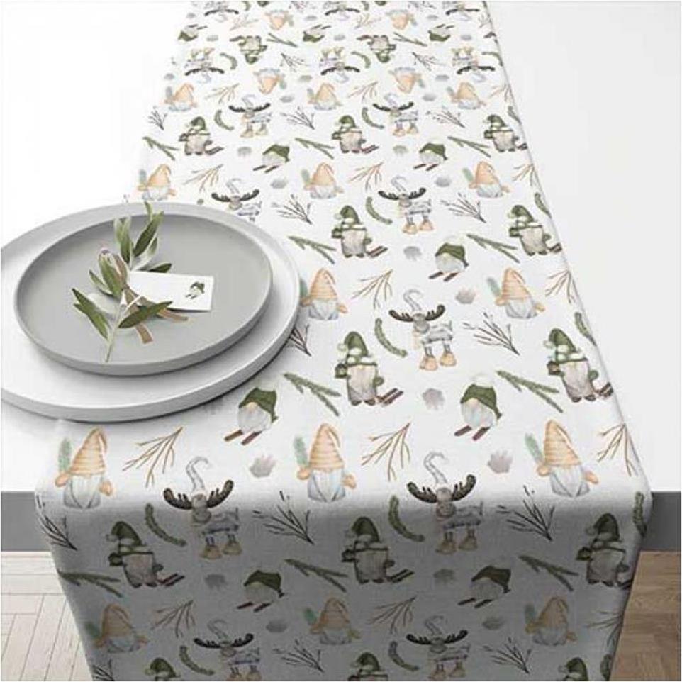 Runner Natalizio 40 X 150 Cm Forest Gnomes White Folletti Della Foresta Elfo Alce E Gnomo