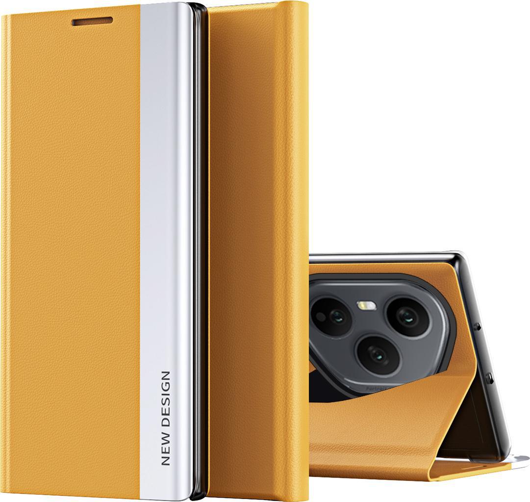 Custodia Per Honor 400 Pro, Custodia Magnetica Flip Stand In Finto Cuoio Giallo