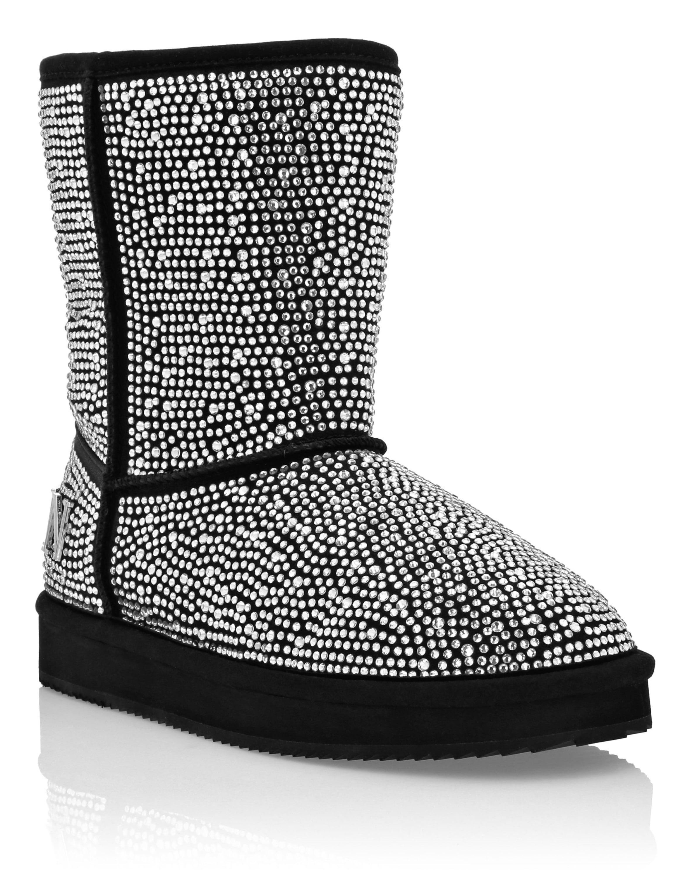 SchnüRstiefelette Philipp Plein "Verziert", Damen, Gr. 38, Normalschaft, Schwarz-Weiß (60, Crystal), Schuhe SchnüRstiefelette