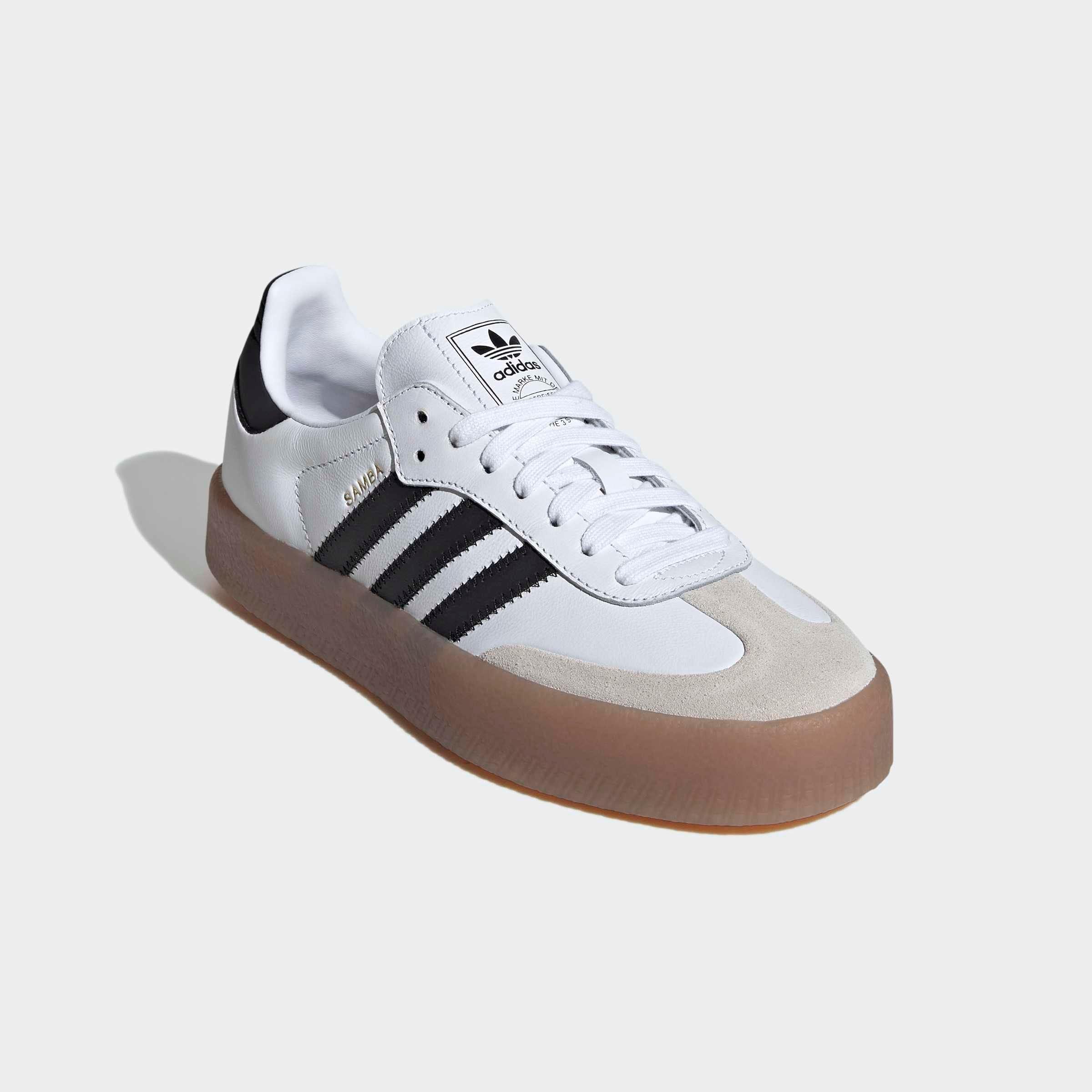 Sneaker Adidas Originals "Samba", Damen, Gr. 39, Schwarz-Weiß (Cloud Weiß, Core Schwarz, Gold Metallic), Leder, Synthetik, Schuhe Sneaker, Topseller