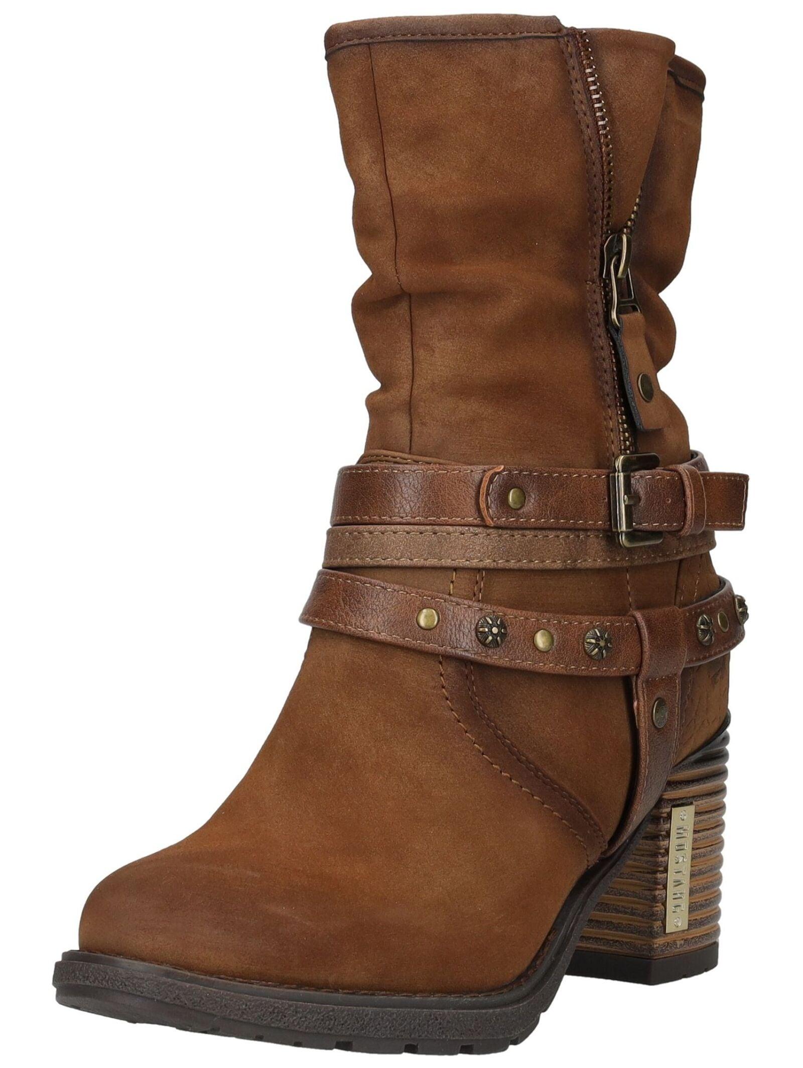 High-Heel-Stiefelette Mustang Shoes "Mustang Shoes Stiefelette Lederimitat", Damen, Gr. 40, Whisky, Lederimitat, Schuhe