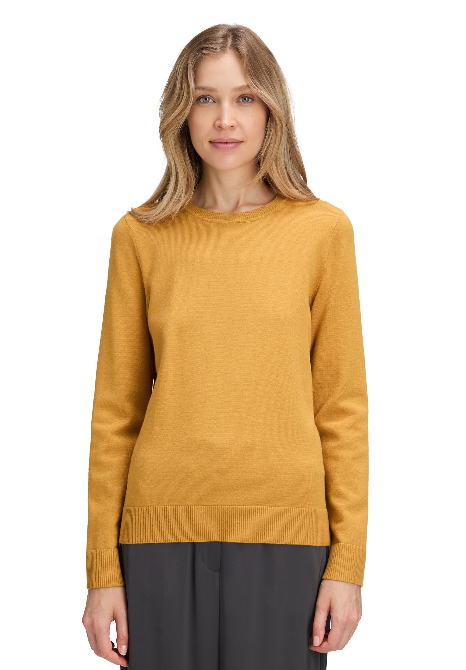 Strickpullover Betty Barclay "Damen Mit Rundhalsausschnitt", Damen, Gr. 40, Gelb (Gold), Strick, Obermaterial: 55% Viskose, 30% Polyester, 15% Polyamid, Basic, Gerade Lang, Rundhals, Pullover Strickpullover