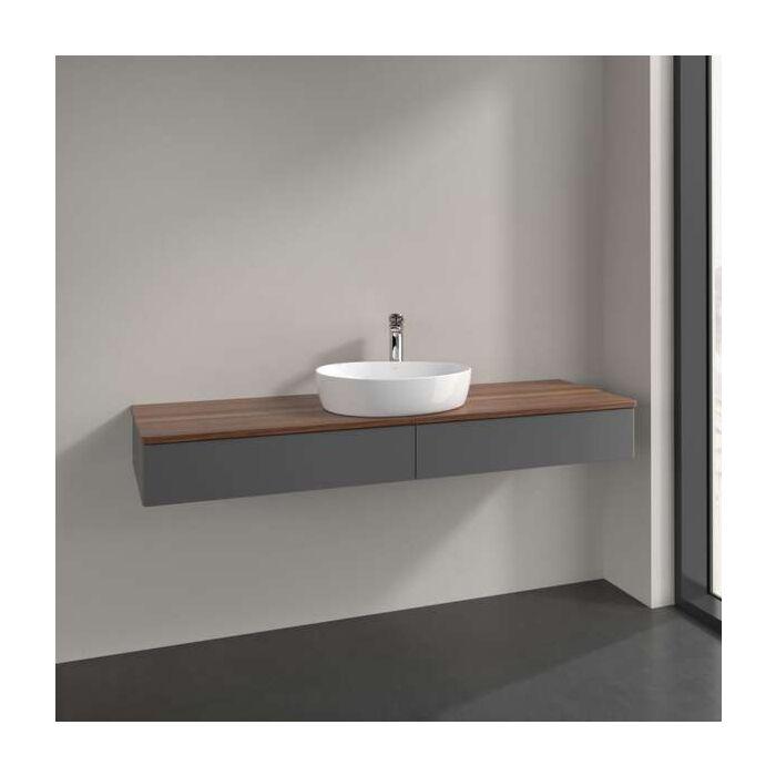 Villeroy Und Boch Antao Waschtisch-Unterschrank L14012GK Mit Beleuchtung, 2 AuszüGe, 1600 X 190 X 500 Mm, Front Ohne Struktur, Anthracite Matt Lacquer / Warm Walnut