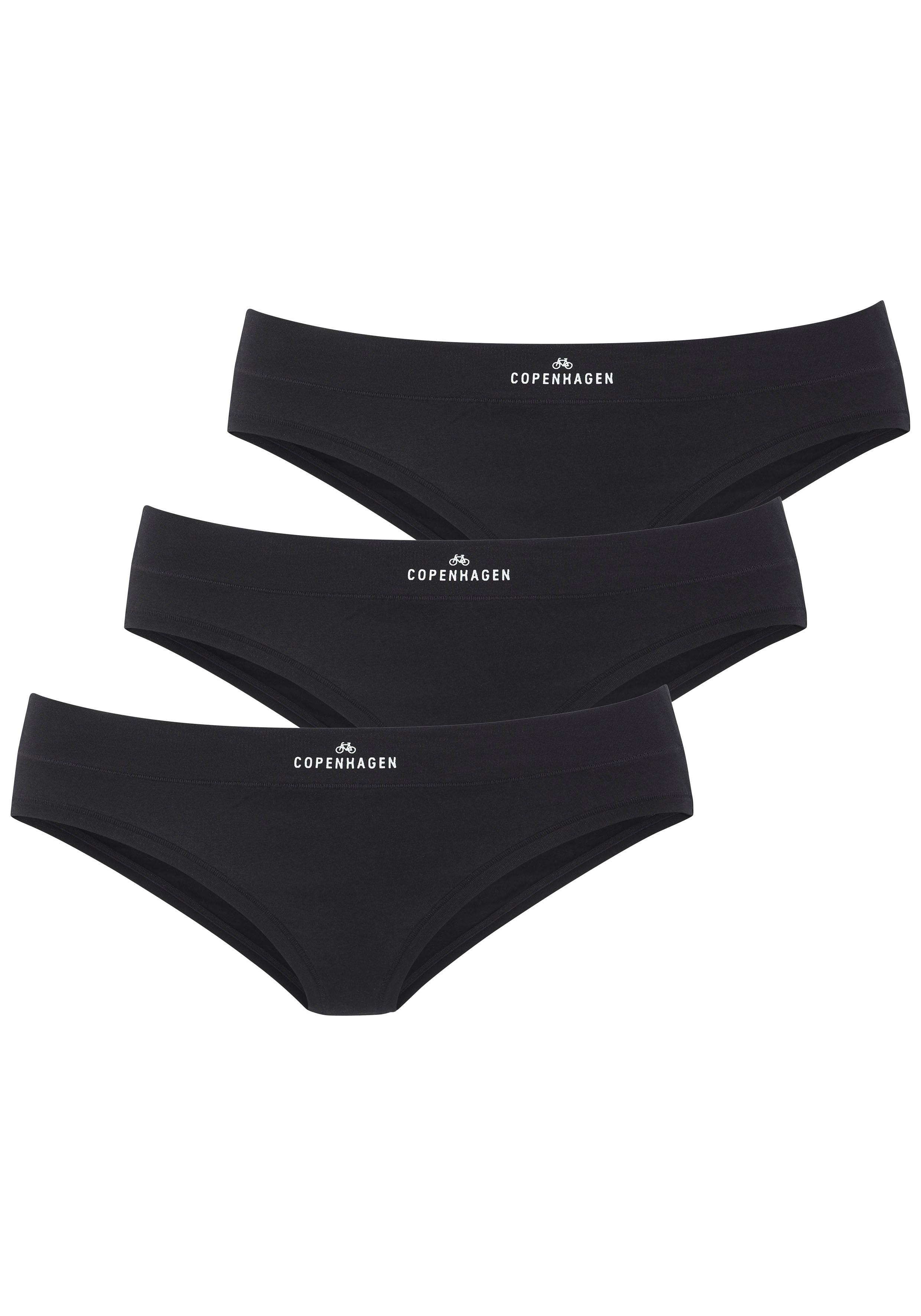 Bikinislip Copenhagen Studios "Mit Logodruck Am Bund", Damen, Gr. XS (34), Schwarz, Single Jersey, Obermaterial: 95% Baumwolle, 5% Elasthan (Lycra), Unifarben Mit Farbeinsatz, KöRpernah, Unterhosen, Aus Softer Bio-BaumwollqualitäT