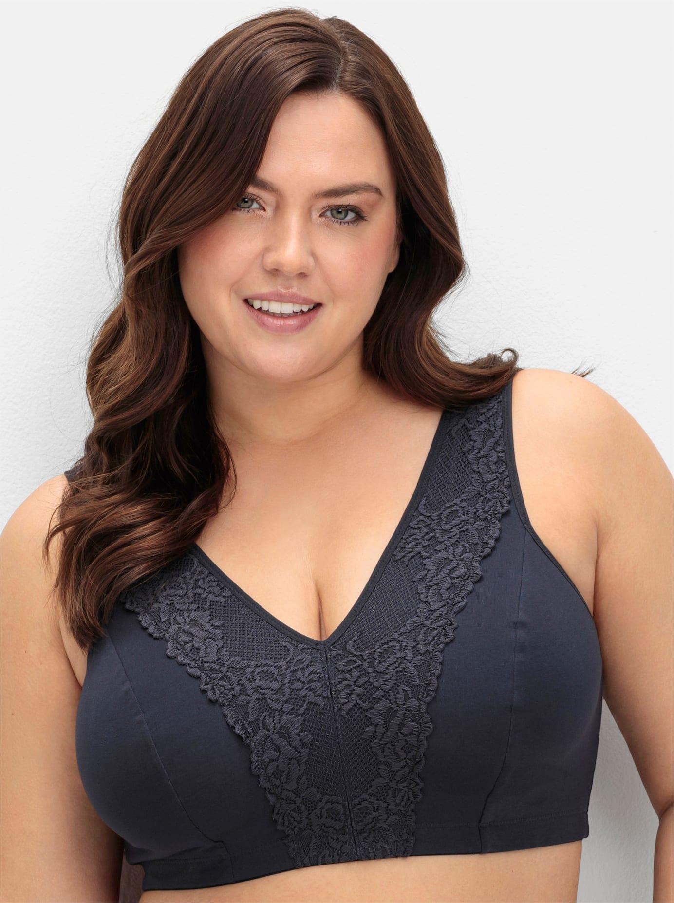BüGelloser Bh Sheego, Damen, Gr. 85, Cup G, Blau (Marine), 95% Baumwolle, 5% Elasthan, Spitze:12% Elasthan, 88% Polyamid, Bhs