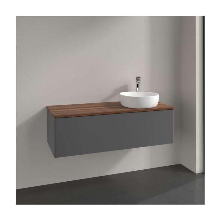 Villeroy Und Boch Antao Waschtisch-Unterschrank L34012GK Mit Beleuchtung, 1 Auszug, 1200 X 360 X 500 Mm, Front Ohne Struktur, Anthracite Matt Lacquer / Warm Walnut