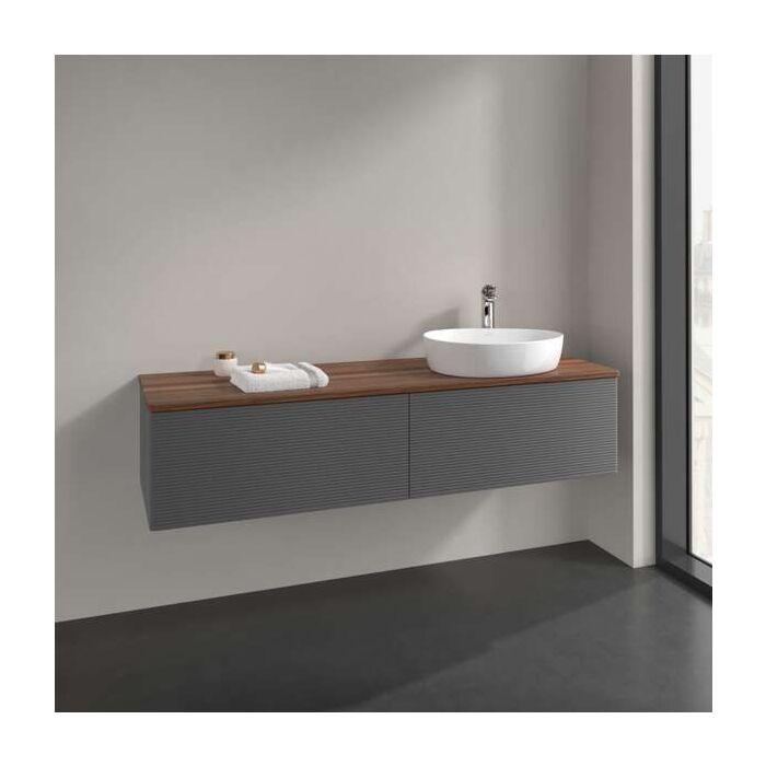 Villeroy Und Boch Antao Waschtisch-Unterschrank L38112GK Mit Beleuchtung, 2 AuszüGe, 1600 X 360 X 500 Mm, Front Mit Struktur, Anthracite Matt Lacquer / Warm Walnut