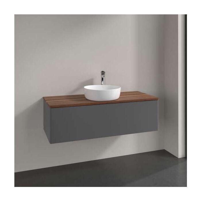 Villeroy Und Boch Antao Waschtisch-Unterschrank L32012GK Mit Beleuchtung, 1 Auszug, 1200 X 360 X 500 Mm, Front Ohne Struktur, Anthracite Matt Lacquer / Warm Walnut