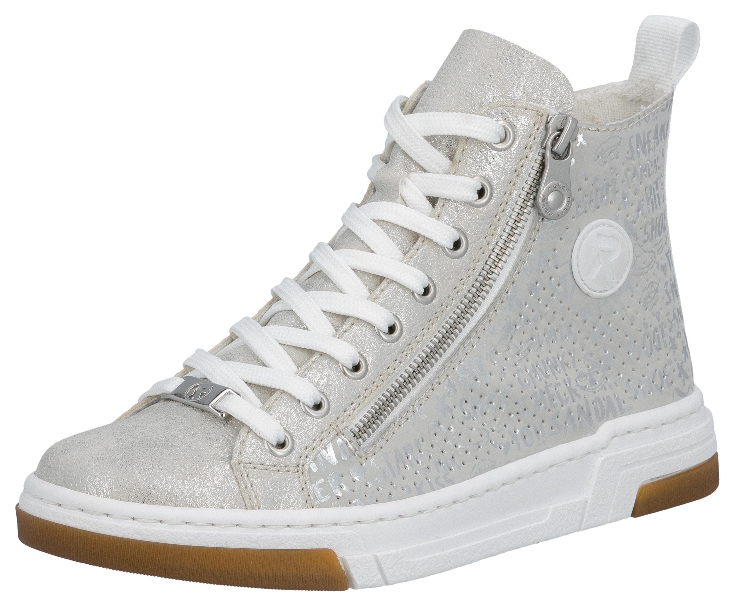 Sneaker Rieker, Damen, Gr. 36, Grau (Grau, Silberfarben), Lederimitat, Bedruckt, Schuhe Sneaker, High Top-Sneaker, Freizeitschuh, SchnüRschuh Mit Plateausohle
