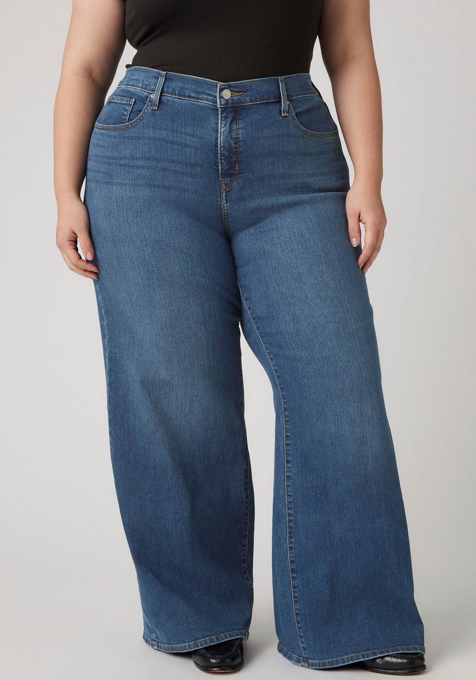 Weite Jeans Levi's Plus "Pl 318 Shaping Wide Leg", Damen, Gr. 20 (52), LäNge 32, Blau (Clever Girl Plus), Denim/Jeans, Obermaterial: 80% Baumwolle, 19% Polyester, 1% Elasthan, Unifarben, Weit KnöChellang, Jeans, Im Five-Pocket Style