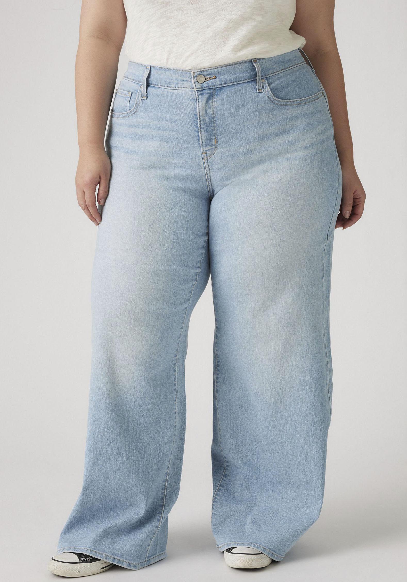 Weite Jeans Levi's Plus "Pl 318 Shaping Wide Leg", Damen, Gr. 20 (52), LäNge 30, Blau (Tall Glass Of Water Plus), Denim/Jeans, Obermaterial: 80% Baumwolle, 19% Polyester, 1% Elasthan, Unifarben, Weit KnöChellang, Jeans, Im Five-Pocket Style