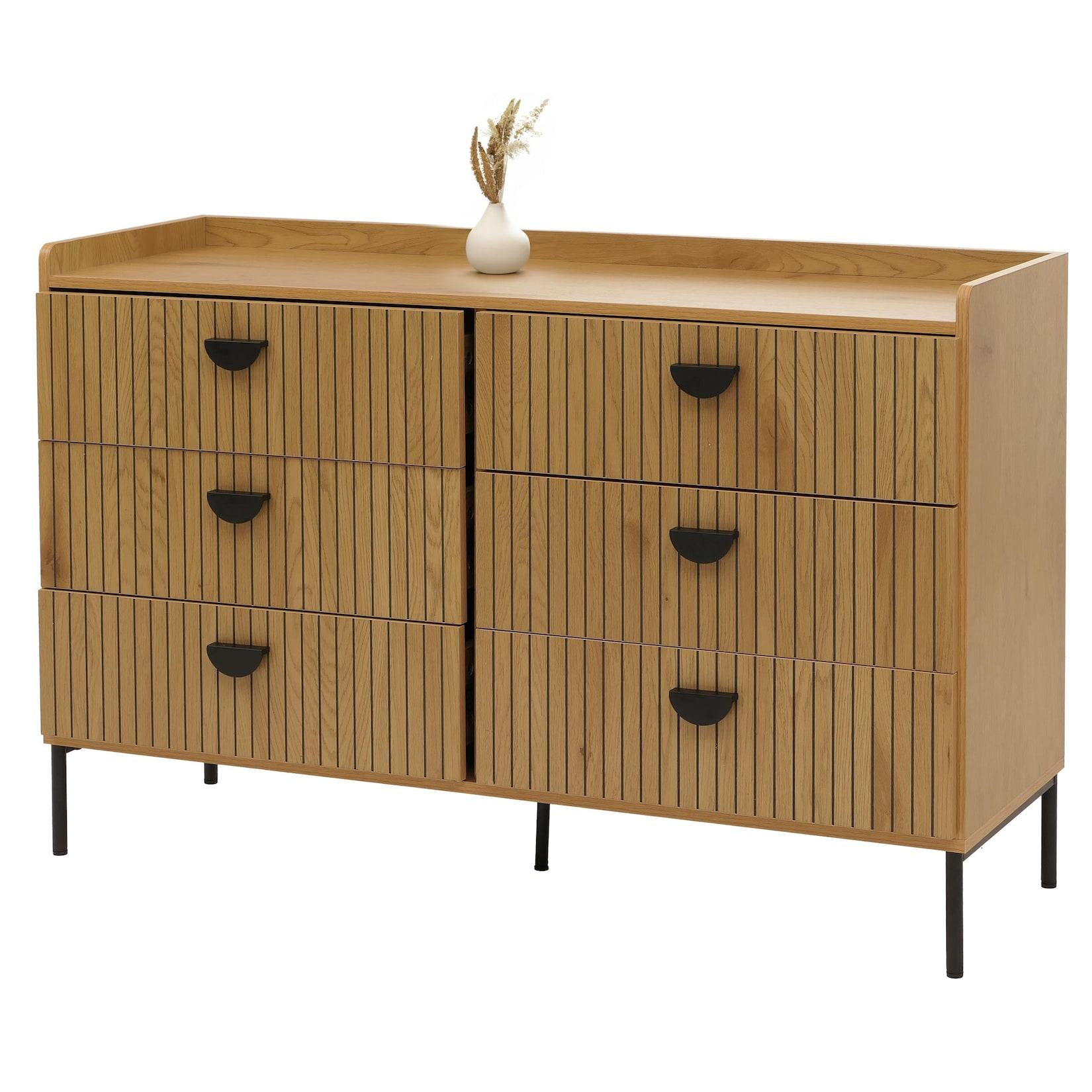 Kommode MCW-O39, Highboard Schrank, 6 Schubladen Melamin Mdf 80X120X44Cm ~ Natur