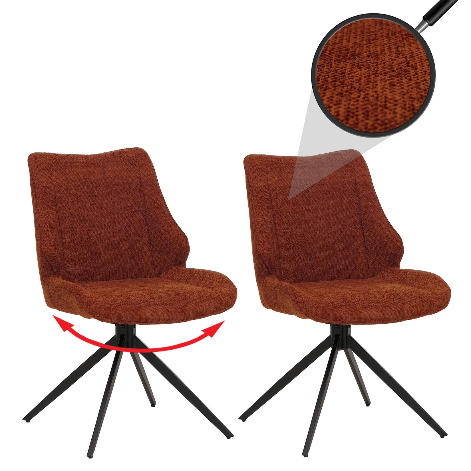 2Er-Set Esszimmerstuhl MCW-O48, KüChenstuhl, Drehbar Auto-Return, Stoff/Textil Chenille (320G/M²) ÖKo-Tex ~ Rotbraun