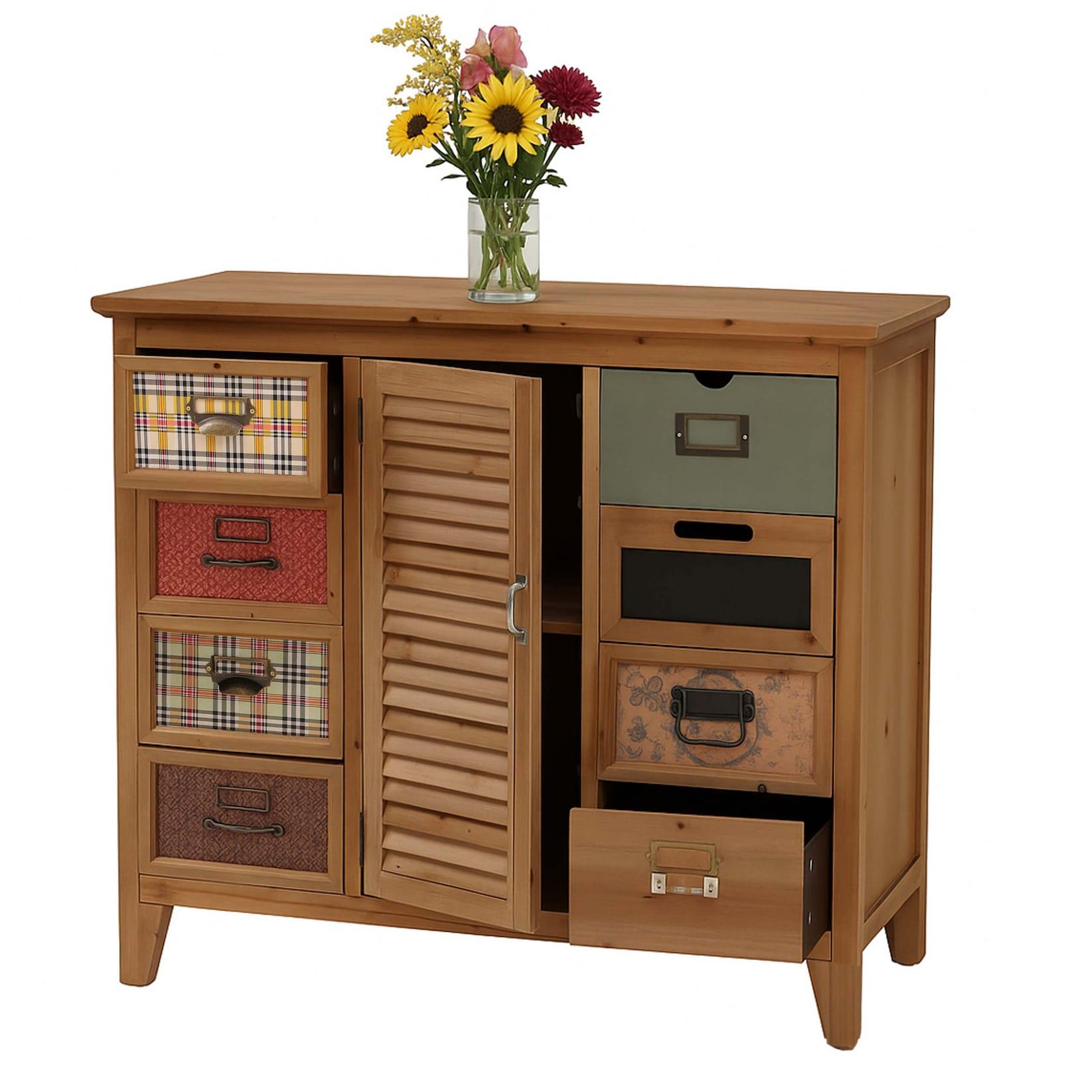 Apothekerkommode MCW-O63, Schrank Schubladen Etikettenhalter Vintage Shabby Fensterladen 80X91X40Cm ~ Korpus Natur