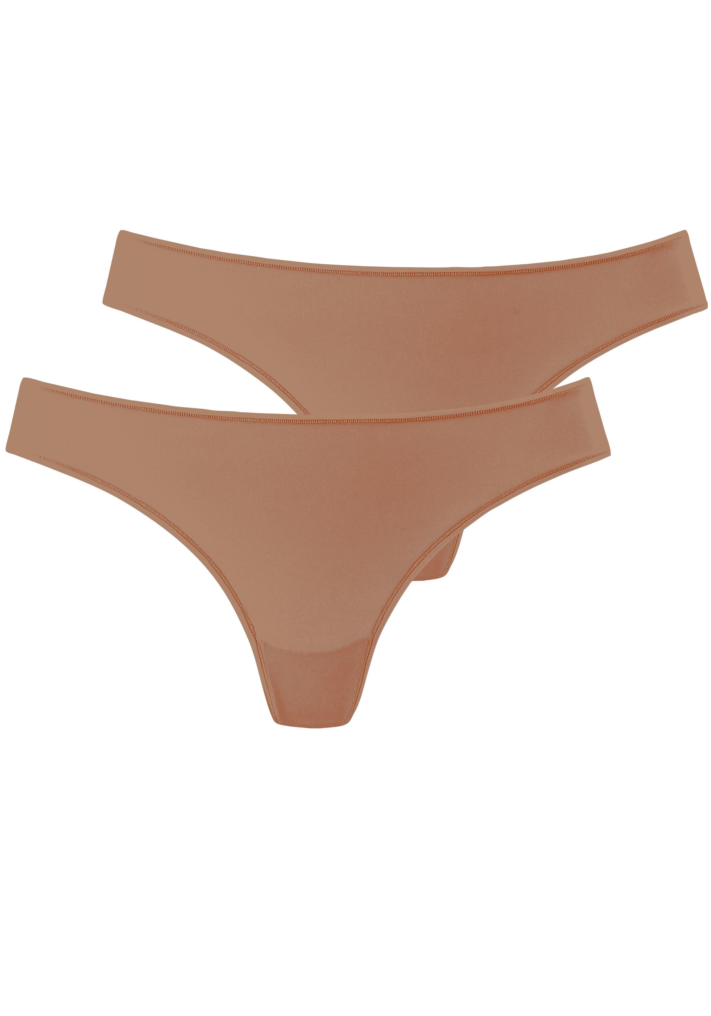 String Lascana, Damen, Gr. 40/42, Braun (Caramel), Microfaser, Obermaterial: 77% Polyamid, 23% Elasthan, Unifarben, KöRpernah, Unterhosen String, Aus Weicher Und Hoch Elastischer Microfaser