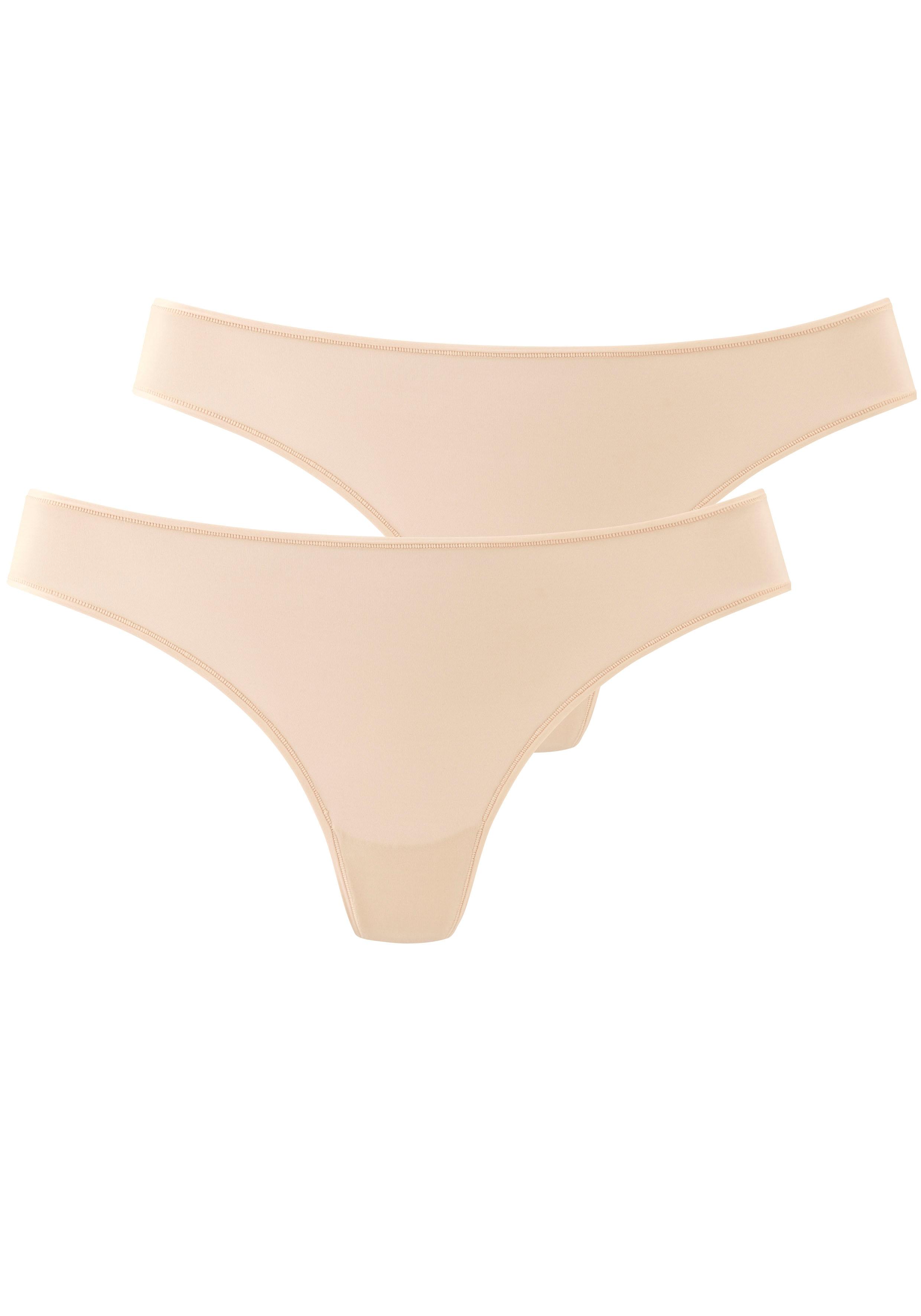 String Lascana, Damen, Gr. 40/42, Beige, Microfaser, Obermaterial: 77% Polyamid, 23% Elasthan, Unifarben, KöRpernah, Unterhosen String, Aus Weicher Und Hoch Elastischer Microfaser