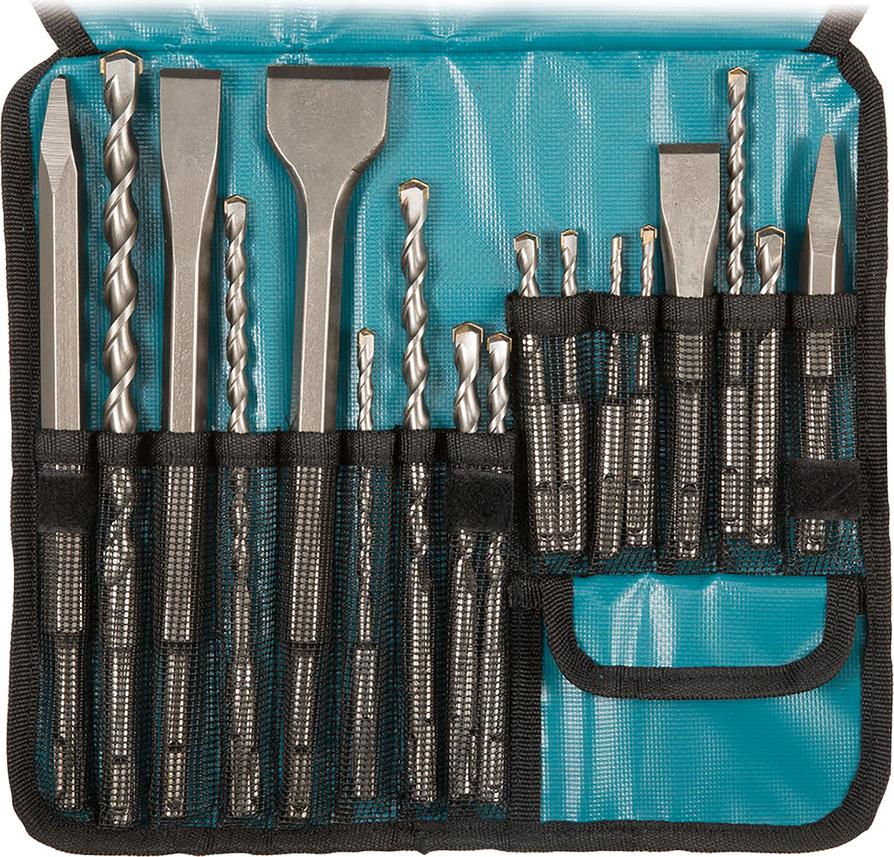Set Di Punte E Scalpelli Makita SDS-PLUS In Borsa Arrotolabile, 17 Pezzi. SDS-PLUS - Punte E Scalpelli - 17 Pezzi