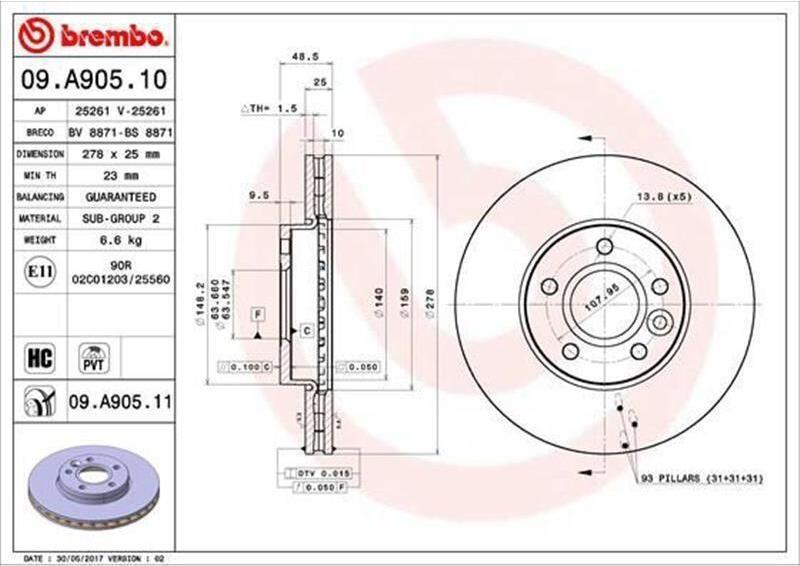 Bremsscheibe Brembo 09.A905.11