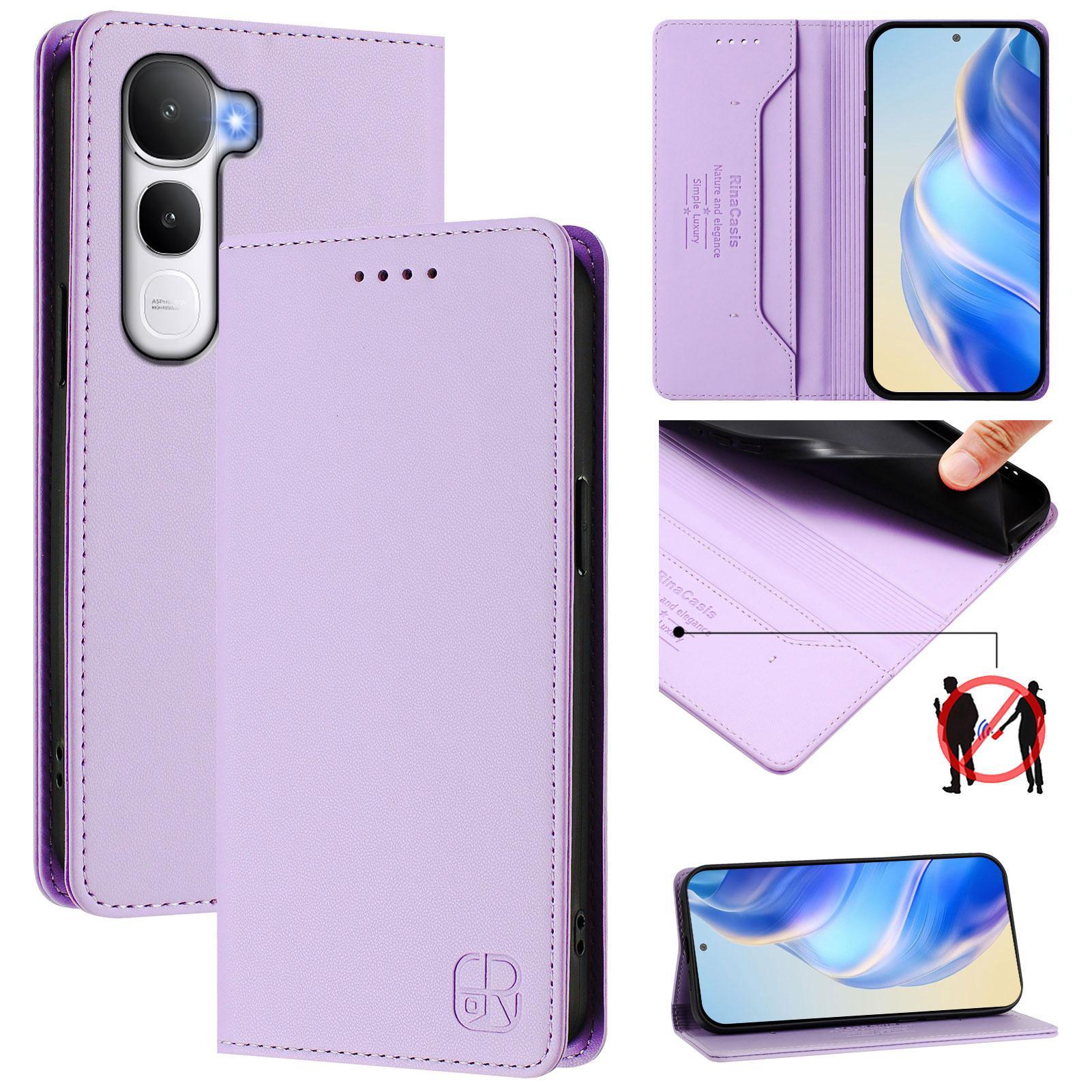 Custodia In Pelle Per Vivo Y400 5G, Flip Case Con Slot Per Carte, Portafoglio E Supporto Purple