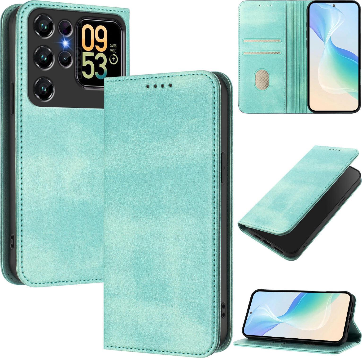 Custodia Per Telefono Cellulare Per Oukitel C62 / C62 Pro, Vintage In Pelle Rfid Protezione Carta Titolare Stand Funzione Magnetica Flip Case Turchese