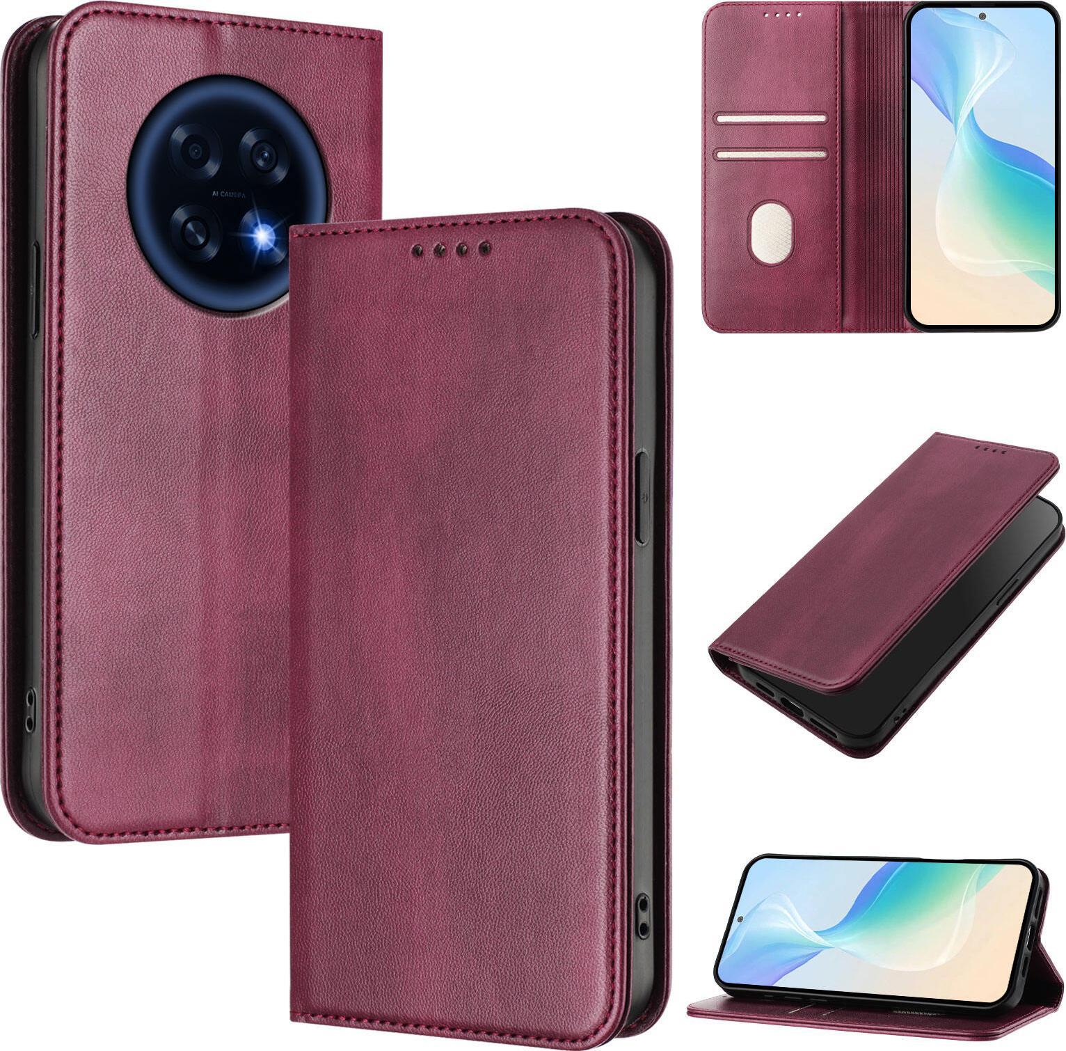 Custodia Per Telefono Cellulare Per Oppo A6 Gt 5G, Vintage In Pelle Rfid Protezione Carta Titolare Stand Funzione Magnetica Flip Cover Rosso
