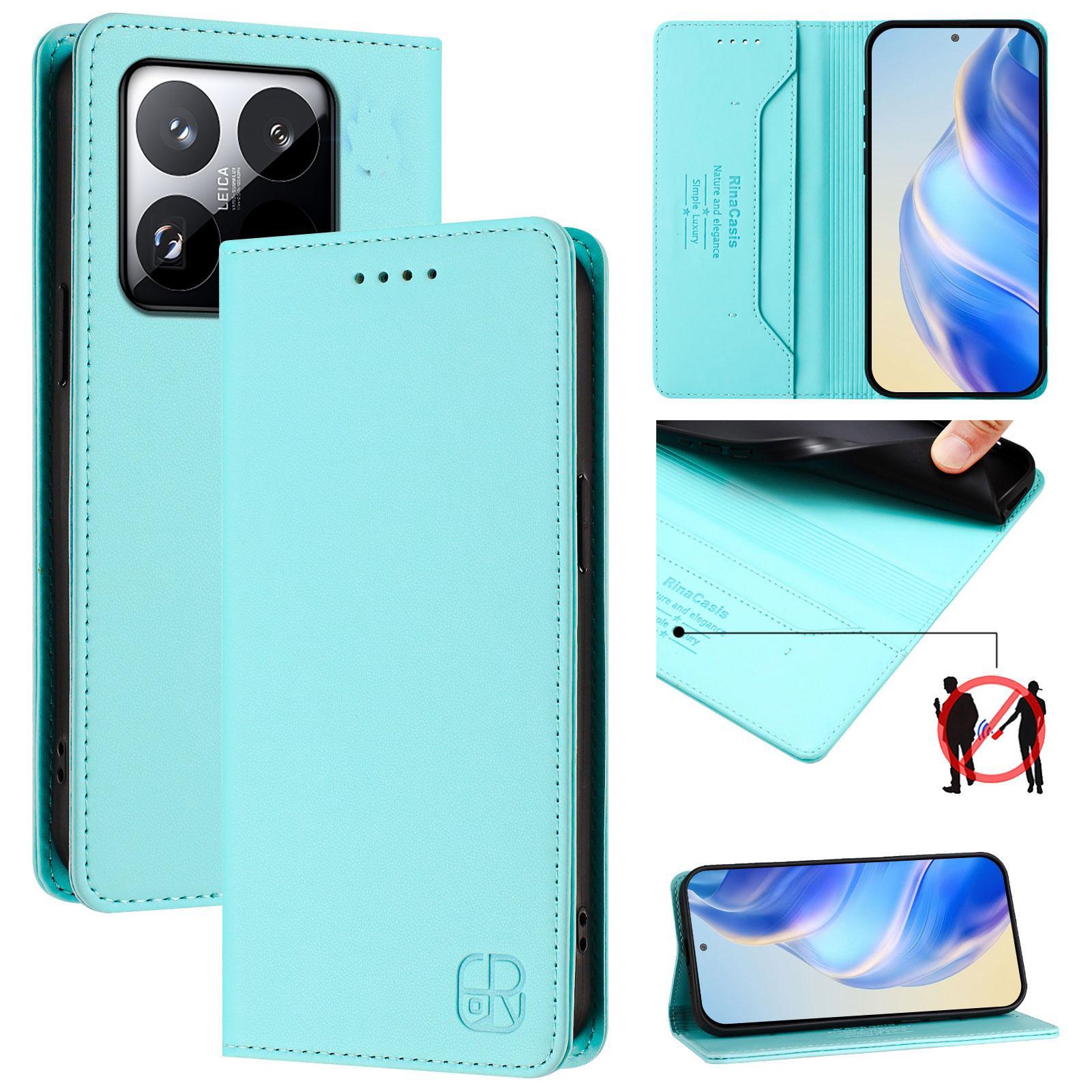 Custodia In Pelle Per Xiaomi 15T, Flip Case Con Slot Per Carte, Portafoglio E Supporto Turchese