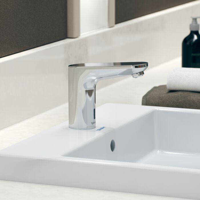 Duravit Sensor 1 Waschtischarmatur Elektronisch SE1094009010 Batterie Anschluss, Wassertemperatur Voreinstellbar, Chrom Hochglanz