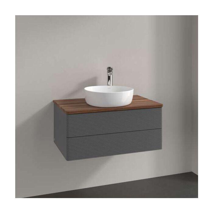 Villeroy Und Boch Antao Waschtisch-Unterschrank K19152GK 80X36X50Cm, Hahnloch, Waschbeckenplattenfarbe Warm Walnut, Anthracite Matt Lacquer