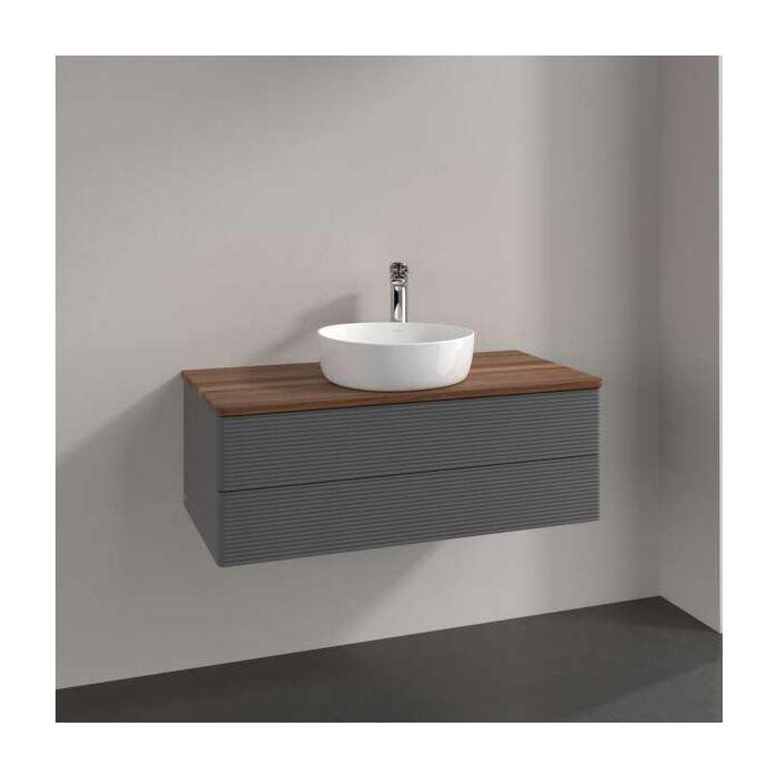 Villeroy Und Boch Antao Waschtisch-Unterschrank L20112GK Mit Beleuchtung, 2 AuszüGe, 1000 X 360 X 500 Mm, Front Mit Struktur, Anthracite Matt Lacquer / Warm Walnut