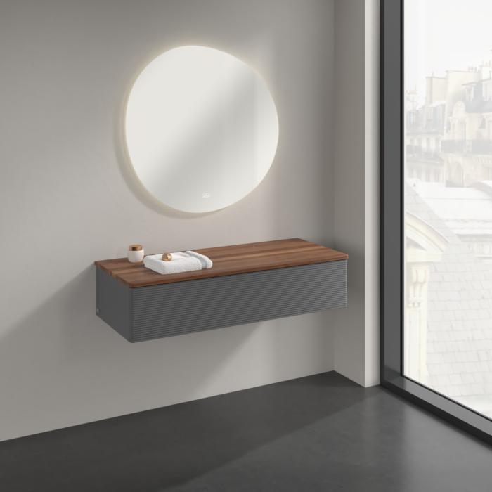 Villeroy Und Boch Antao Sideboard K41102GK 1 Auszug, 1200 X 268 X 500 Mm, Front Mit Struktur, Anthracite Matt Lacquer / Warm Walnut