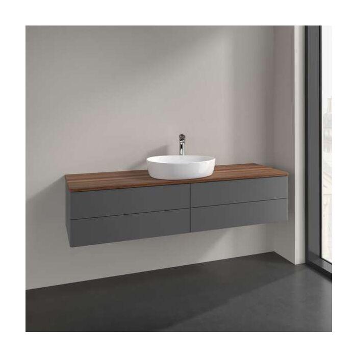 Villeroy Und Boch Antao Waschtisch-Unterschrank L25052GK Mit Beleuchtung, 4 AuszüGe, 1600 X 360 X 500 Mm, Front Ohne Struktur, Anthracite Matt Lacquer / Warm Walnut