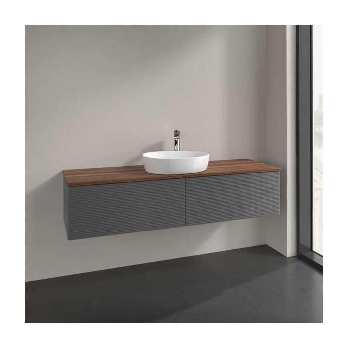 Villeroy Und Boch Antao Waschtisch-Unterschrank L36152GK Mit Beleuchtung, 2 AuszüGe, 1600 X 360 X 500 Mm, Front Mit Struktur, Anthracite Matt Lacquer / Warm Walnut