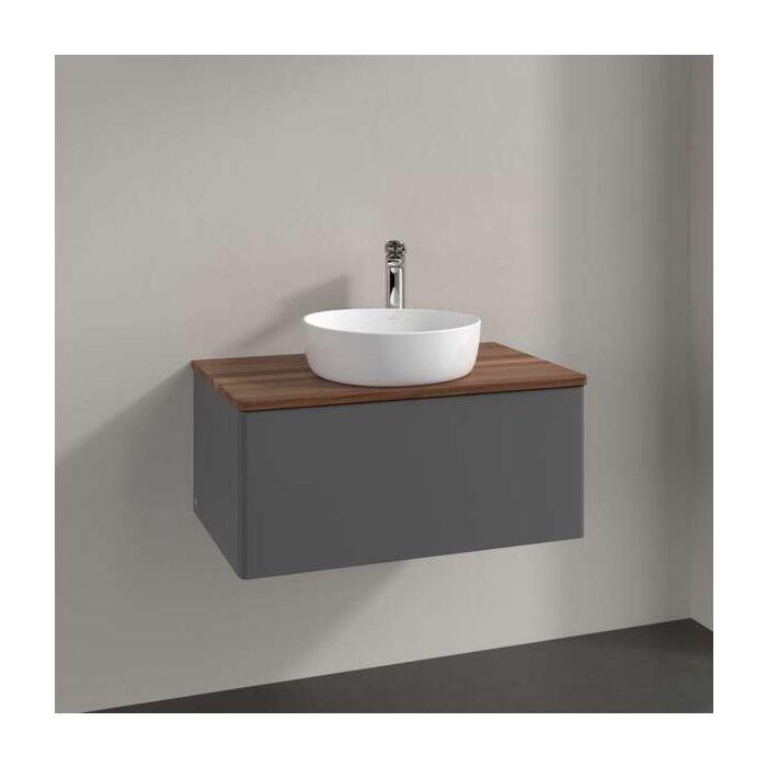 Villeroy Und Boch Antao Waschtisch-Unterschrank L30052GK Mit Beleuchtung, 1 Auszug, 800 X 360 X 500 Mm, Front Ohne Struktur, Anthracite Matt Lacquer / Warm Walnut