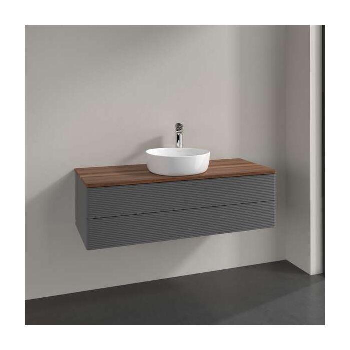 Villeroy Und Boch Antao Waschtisch-Unterschrank K21152GK 120X36X50Cm, Hahnloch, Waschbeckenplattenfarbe Warm Walnut, Anthracite Matt Lacquer