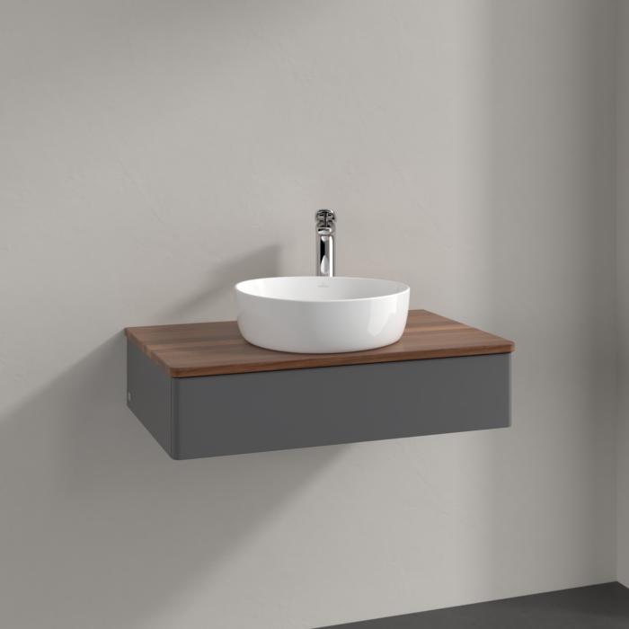 Villeroy Und Boch Antao Waschtisch-Unterschrank K08052GK 80X19X50Cm, Hahnloch, Waschbeckenplattenfarbe Warm Walnut, Anthracite Matt Lacquer