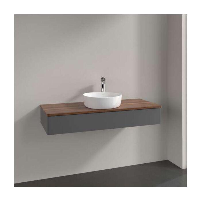 Villeroy Und Boch Antao Waschtisch-Unterschrank L10052GK Mit Beleuchtung, 1 Auszug, 1200 X 190 X 500 Mm, Front Ohne Struktur, Anthracite Matt Lacquer / Warm Walnut