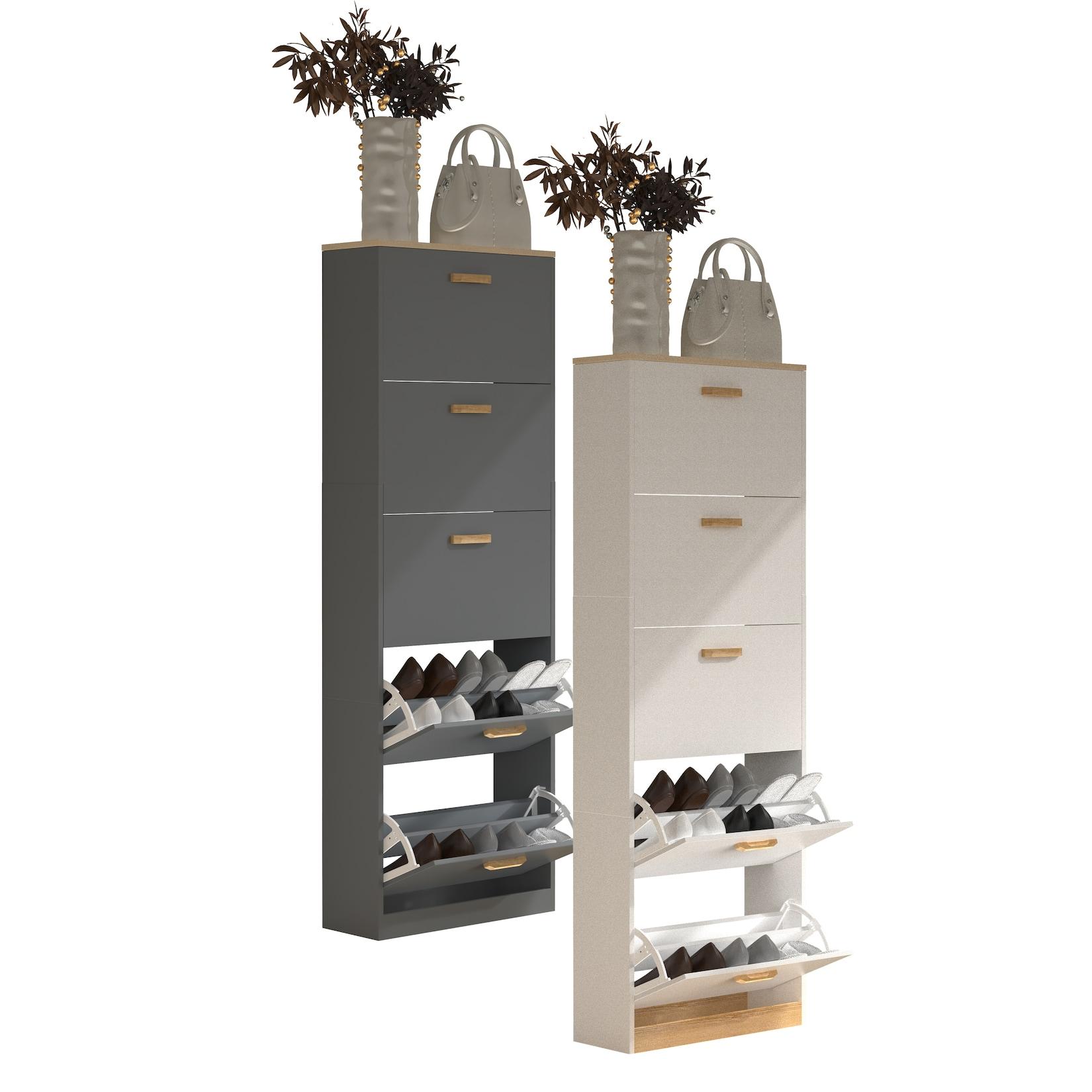 VCM Holz Regal Kipper Schuhregal Schuhschrank Schuhkipper 5 Klappen Halom XL