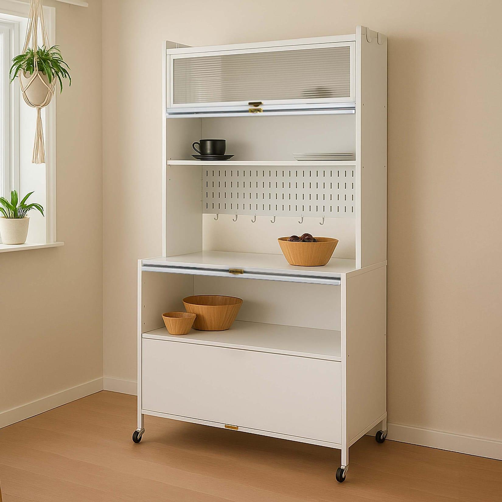 Küchenschrank MCW-O53, Küchenregal Schrank Arbeitsplatte Schrankfächer rollbar Metall 175x80x42cm ~ weiß