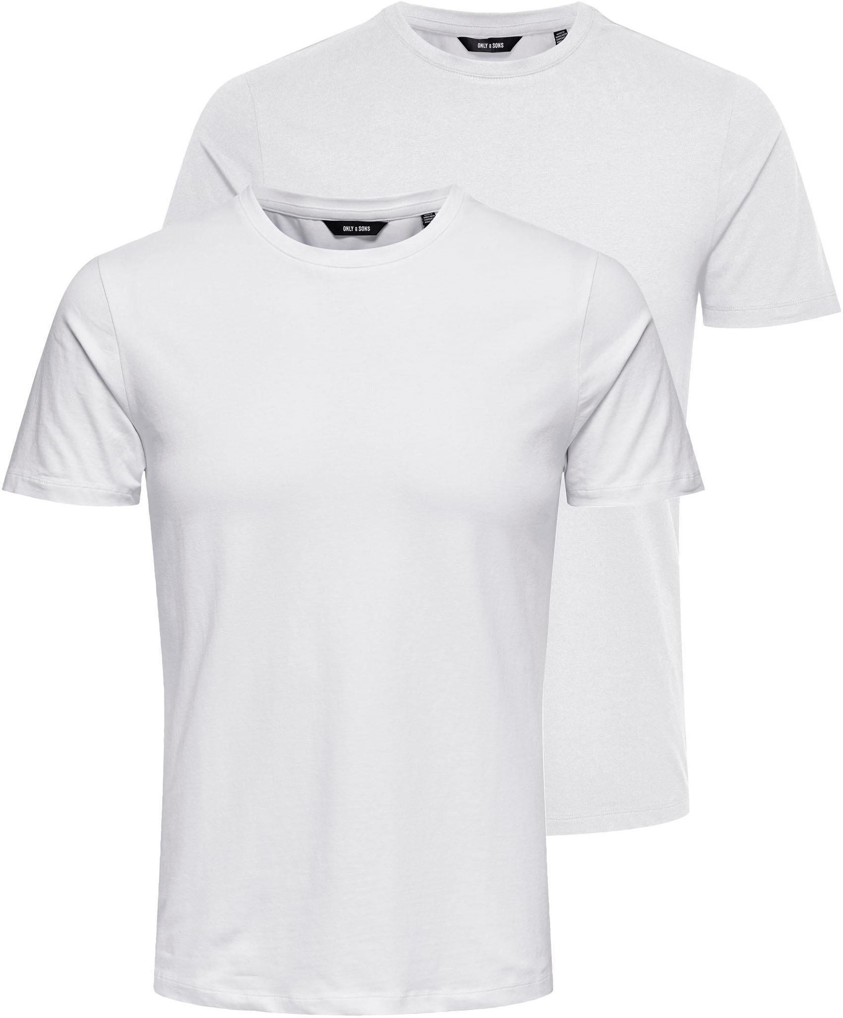 T-Shirt Only & Sons "Onsbasic Slim O-NECK 2-PACK Noos", Herren, Gr. Xs, Weiß (Pack:2Weiß), Single Jersey, Obermaterial: 95% Baumwolle, 5% Elasthan, Unifarben, Schmal Normal, Rundhals, Shirts T-Shirt