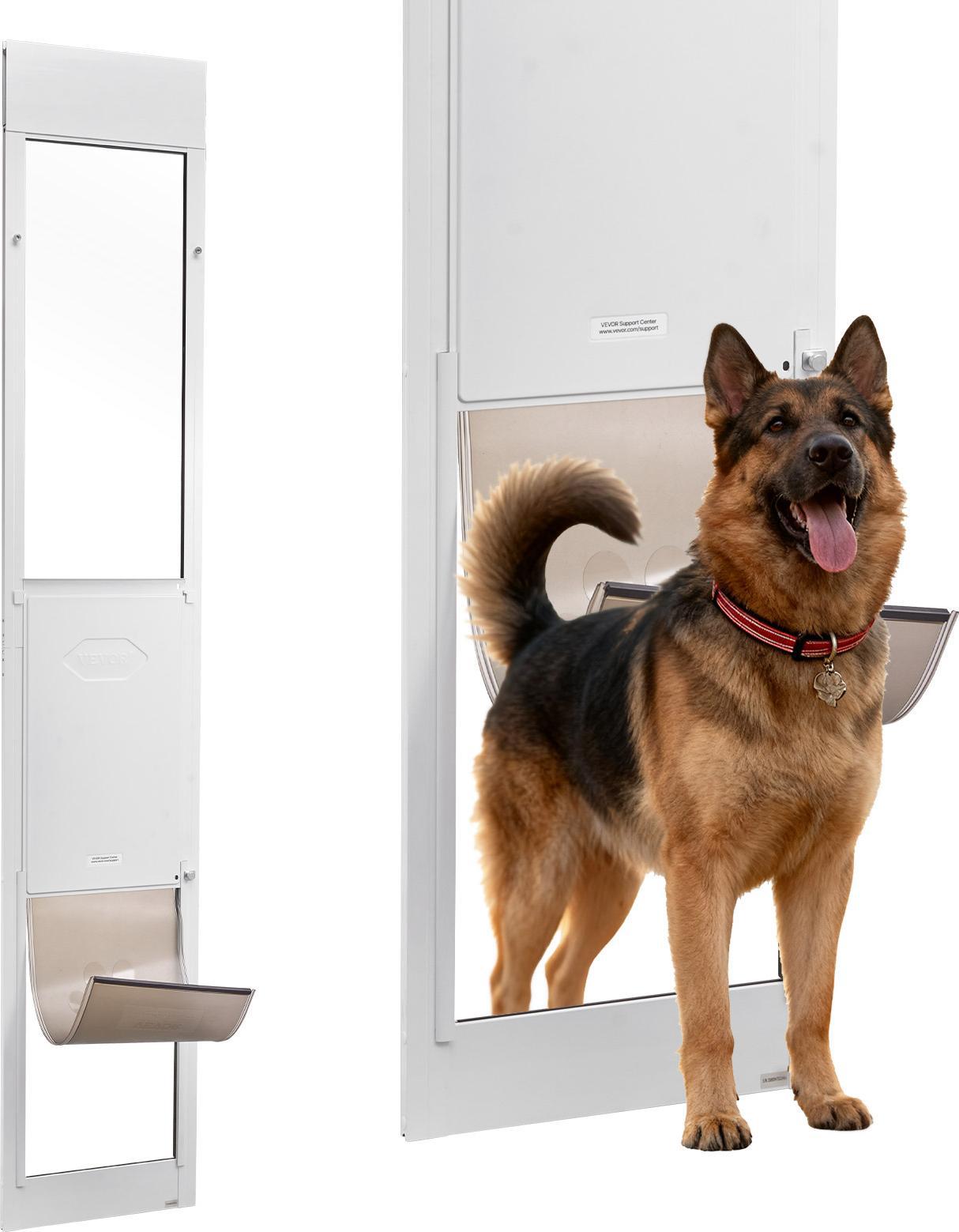Porta Per Cani Vevor Per Porta Scorrevole In Vetro, Regolabile In Altezza 2311-2439 Mm, Telaio In Lega Di Alluminio Con Cerniere Metalliche Girevoli E Serratura, Dimensioni Tenda 346 X 600 Mm, Bianco